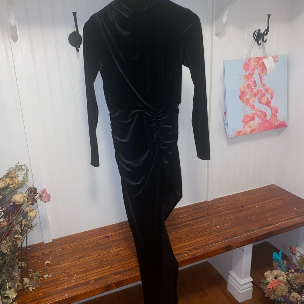 Black Velvet Long-Sleeve Ruched Event/Date Night Dress